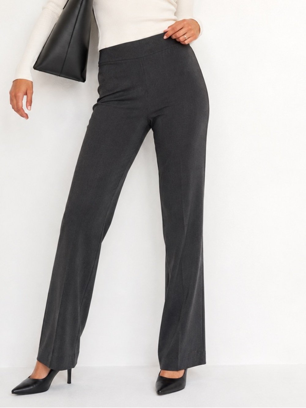 Women’s High-Waist Straight Leg Stretch Dress Work Pants Grey